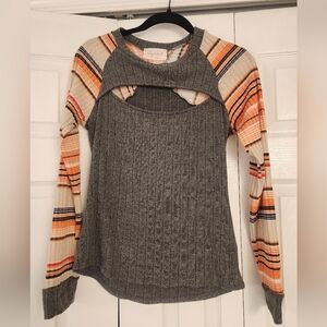 Sugarfox Multicolored Long Sleeve Keyhole Top